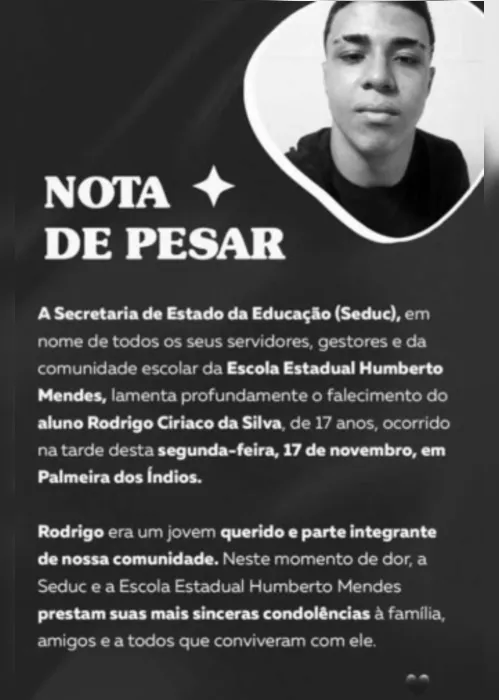 
				Adolescente de 17 anos morre após mal súbito durante atividade escolar em Palmeira
			
			
