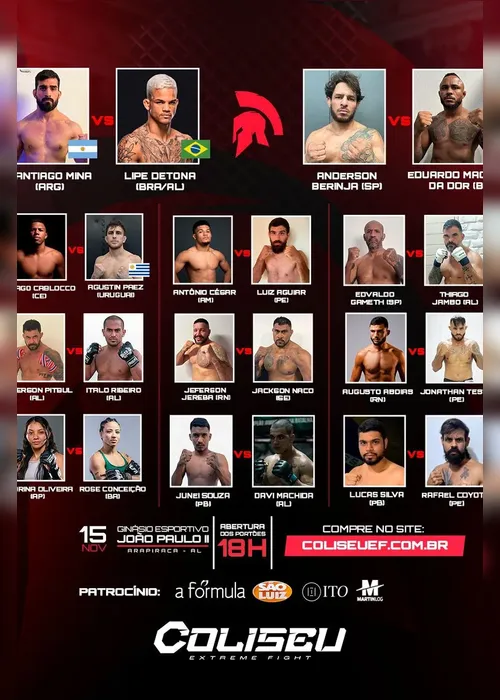 
				Coliseu Extreme Fight terá cinco alagoanos no octógono; veja os nomes!
			
			