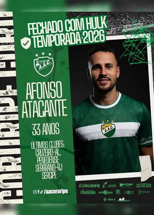 
				Coruripe anuncia atacante Afonso para temporada 2026
			
			