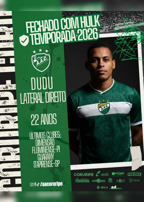 
				Coruripe anuncia contratação do lateral-direito Dudu, ex-Dimensão Saúde
			
			