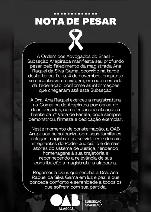  Juíza da 7ª Vara de Família de Arapiraca morre vítima de infarto durante viagem 