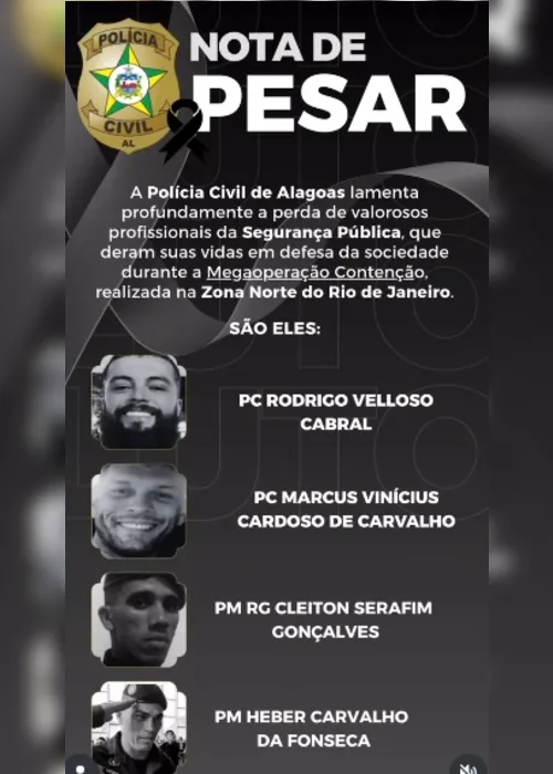 
				Polícia Civil lamenta morte de policiais em megaoperação no Rio de Janeiro
			
			