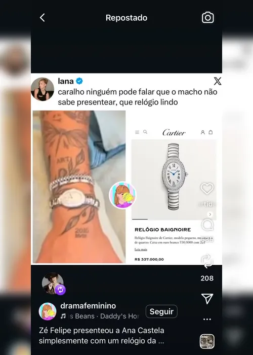 
				Zé Felipe presenteia Ana Castela com relógio de mais de R$ 300 mil
			
			