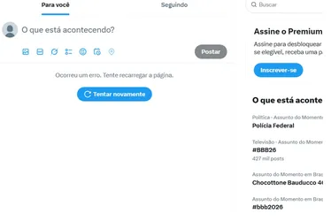 
				Instabilidade? X, antigo Twitter, apresenta problemas nesta terça-feira (13/1)
			
			