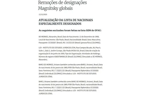 
				Veja íntegra do documento que confirma retirada de Moraes da Magnitsky
			
			