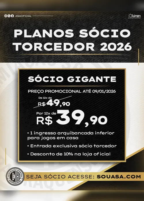 
				ASA lança planos de sócio torcedor para 2026
			
			