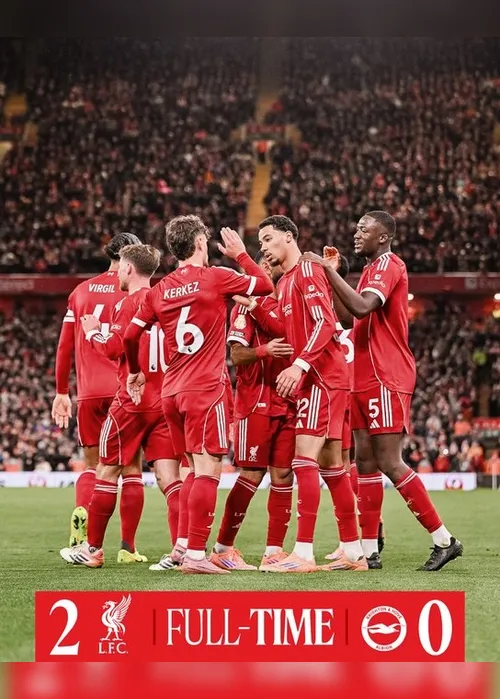 
				Liverpool vence Brighton por 2 a 0 com gols de Hugo Ekitike em Anfield
			
			