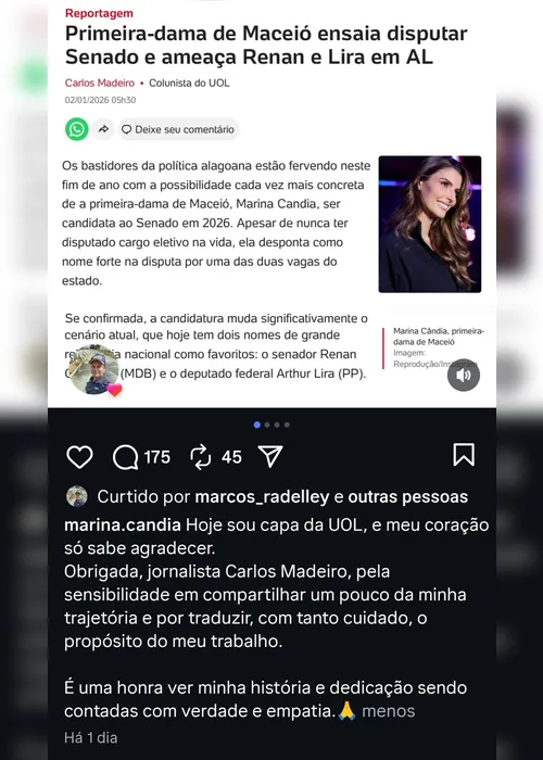 
				Marina Candia reage a coluna do UOL e sinaliza candidatura ao Senado
			
			