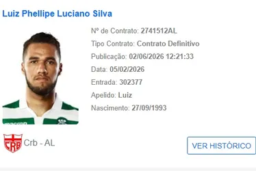 
				Luiz Phellipe é o quarto reforço do CRB nesta semana e tem nome publicado no BID

			