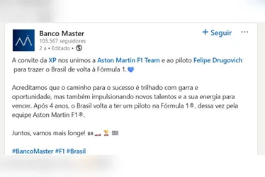 
				Fórmula 1: Master e XP investiram R$ 26 milhões em piloto que nunca correu
			
			