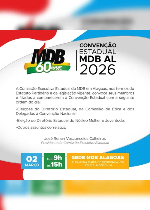 
				Convenção do MDB reúne cúpula e antecipa estratégia de 26 em Alagoas
			
			