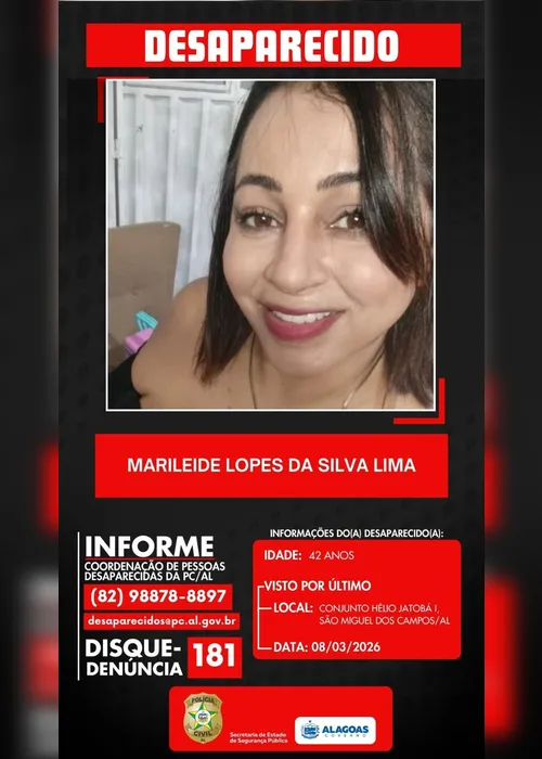 
				Cabeleireira que estava desaparecida é encontrada carbonizada em São Miguel dos Campos
			
			