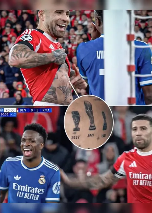 
				Otamendi provoca Vini Jr. e mostra tatuagem da Copa do Mundo
			
			
