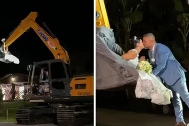 
				Vídeo: noiva chega ao altar em escavadeira operada pelo noivo
			
			