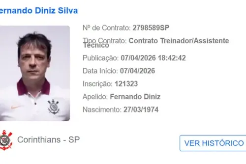 
				Técnico Fernando Diniz é regularizado no BID e tem data para estrear pelo Corinthians
			
			