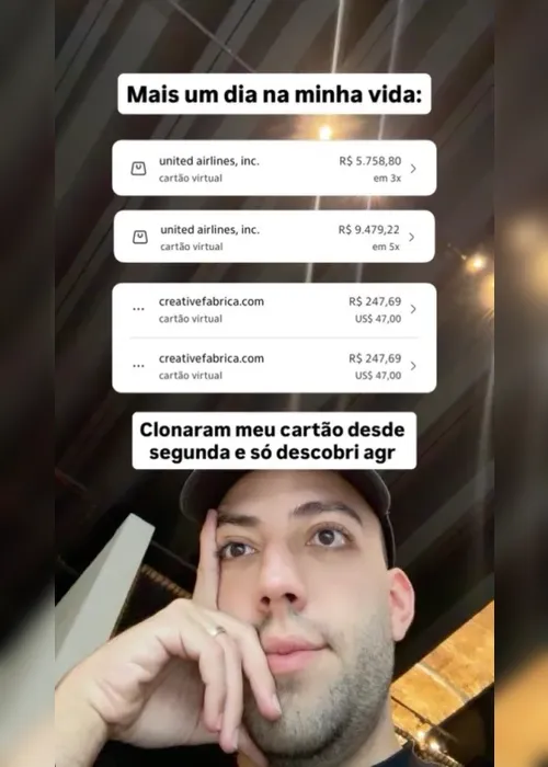
				Lucas Rangel diz que clonaram seu cartão; prejuízo ultrapassa R$ 15 mil
			
			