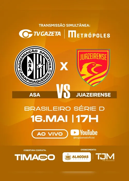 
				TV Gazeta e Metrópoles transmitem ASA x Juazeirense; saiba onde assistir
			
			