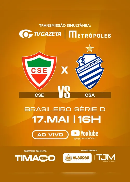 
				TV Gazeta e Metrópoles transmitem CSE x CSA; saiba onde assistir
			
			