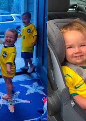 Babá brasileira veste bebês nos EUA com camisa da Seleção e vídeo viraliza