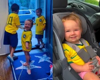Babá brasileira veste bebês nos EUA com camisa da Seleção e vídeo viraliza