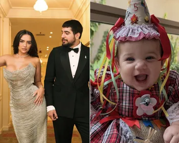 Filha de Rafa Kalimann e Nattan completa 5 meses e esbanja fofura com look junino