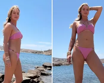 Lembra dela? Longe das novelas há 12 anos, Letícia Birkheuer posa de biquíni em viagem à Grécia
