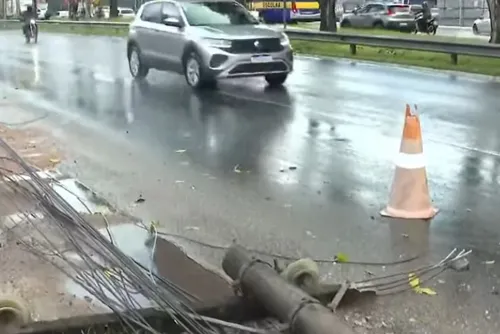 
				Caminhão perde controle, derruba poste e provoca transtornos na Durval de Góes Monteiro
			
			