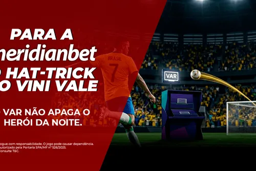 
				Para a Meridianbet, o hat-trick do Vini vale — o VAR não apaga o herói da noite.
			
			