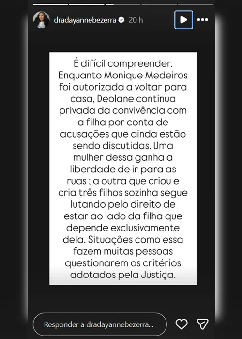 
				Irmã de Deolane detona soltura de Monique Medeiros e compara casos
			
			