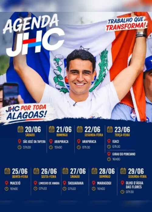 
				JHC anuncia agenda por oito cidades alagoanas; veja percursos
			
			