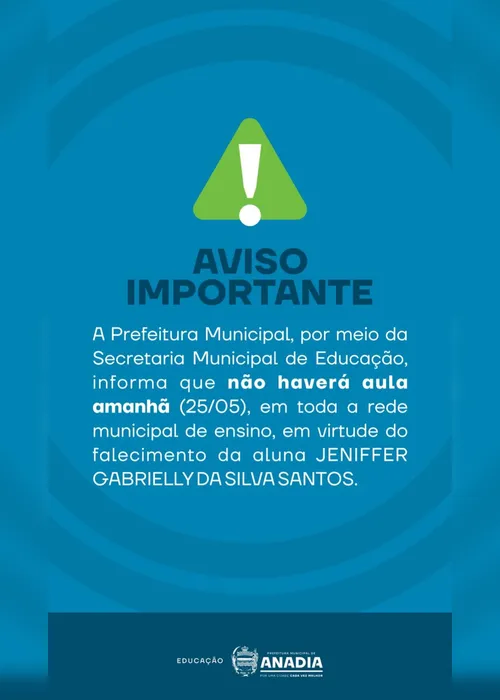 
				Prefeitura de Anadia suspende aulas após morte de adolescente em balneário
			
			