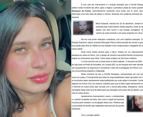 Jovem que morreu em salto de rope jump planejava casamento; leia carta