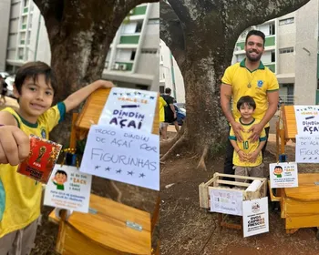 Brasiliense de 5 anos troca frutas e até ovos por figurinhas da Copa