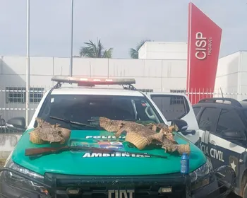 PM apreende espingarda e peles de três jacarés em operação no litoral sul de Alagoas
