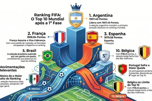 
				Brasil inicia a segunda fase da Copa no top 5 do Ranking da Fifa
			
			