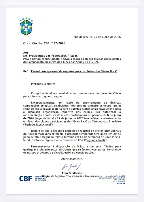 
				CBF autoriza, e CRB pode modificar elenco antes do esperado; entenda
			
			