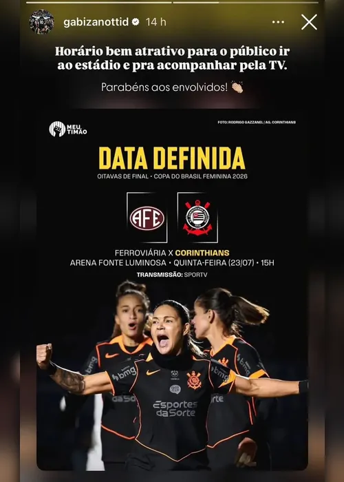 
				Craque do Corinthians critica horário de jogo da Copa do Brasil: 'Parabéns aos envolvidos'
			
			