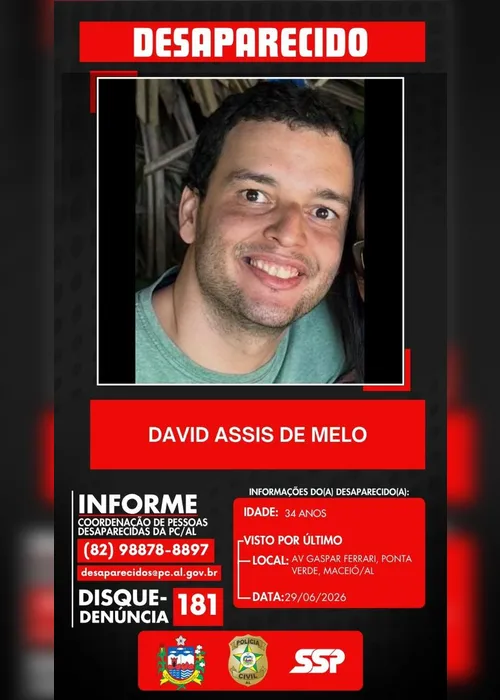 
				Homem de 34 anos desaparece em Maceió e família busca informações
			
			