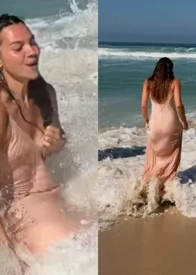 Irmã de Shawn Mendes leva 'caldo' ao realizar batismo no mar no Brasil