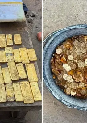 Pedreiros encontram tesouro de R$ 54 milhões em moedas e barras de ouro em parede de casa