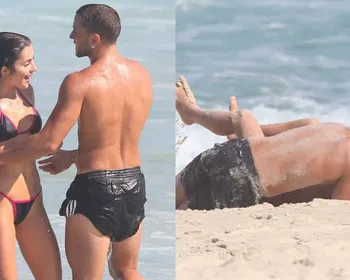 Jade Picon e André Lamoglia se animam com beijos em praia no Rio