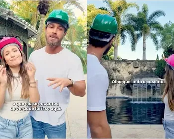 Larissa Manoela e André Luiz Frambach mostram mansão em obras