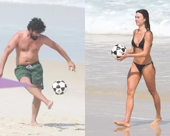 Thaila Ayala e Renato Góes curtem dia de sol e praticam esportes na Barra da Tijuca