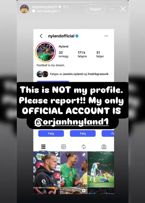 
				Algoz do Brasil, Nyland denuncia perfil falso após postagem sobre Neymar
			
			