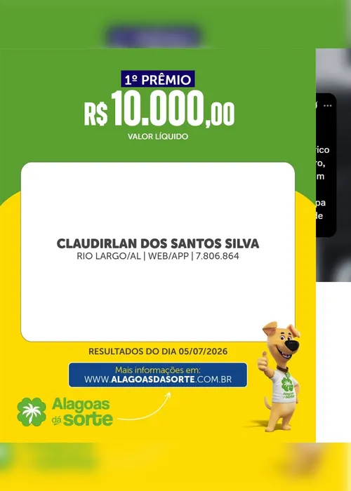 
				Confira os resultados do Alagoas Dá Sorte desse domingo (5/7)
			
			