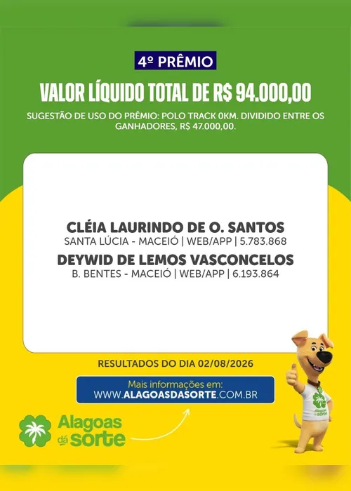 
				Confira os resultados do Alagoas Dá Sorte deste domingo (2/8)
			
			