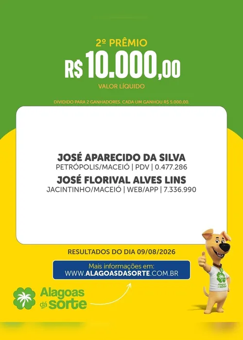 
				Confira os resultados do Alagoas Dá Sorte deste domingo (9/8)
			
			