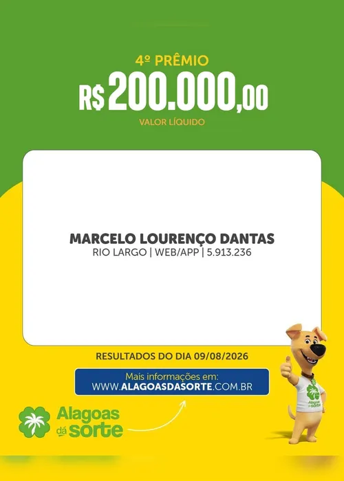 
				Confira os resultados do Alagoas Dá Sorte deste domingo (9/8)
			
			