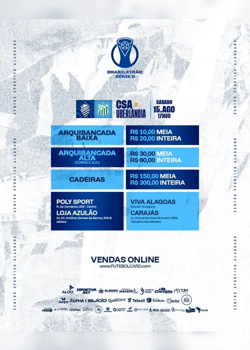
				CSA inicia venda de ingressos para duelo decisivo pelo acesso à Série C
			
			