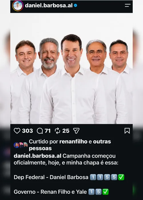
				Daniel Barbosa formaliza apoio a Renan Filho e anuncia votos em Lira e Renan ao Senado
			
			
